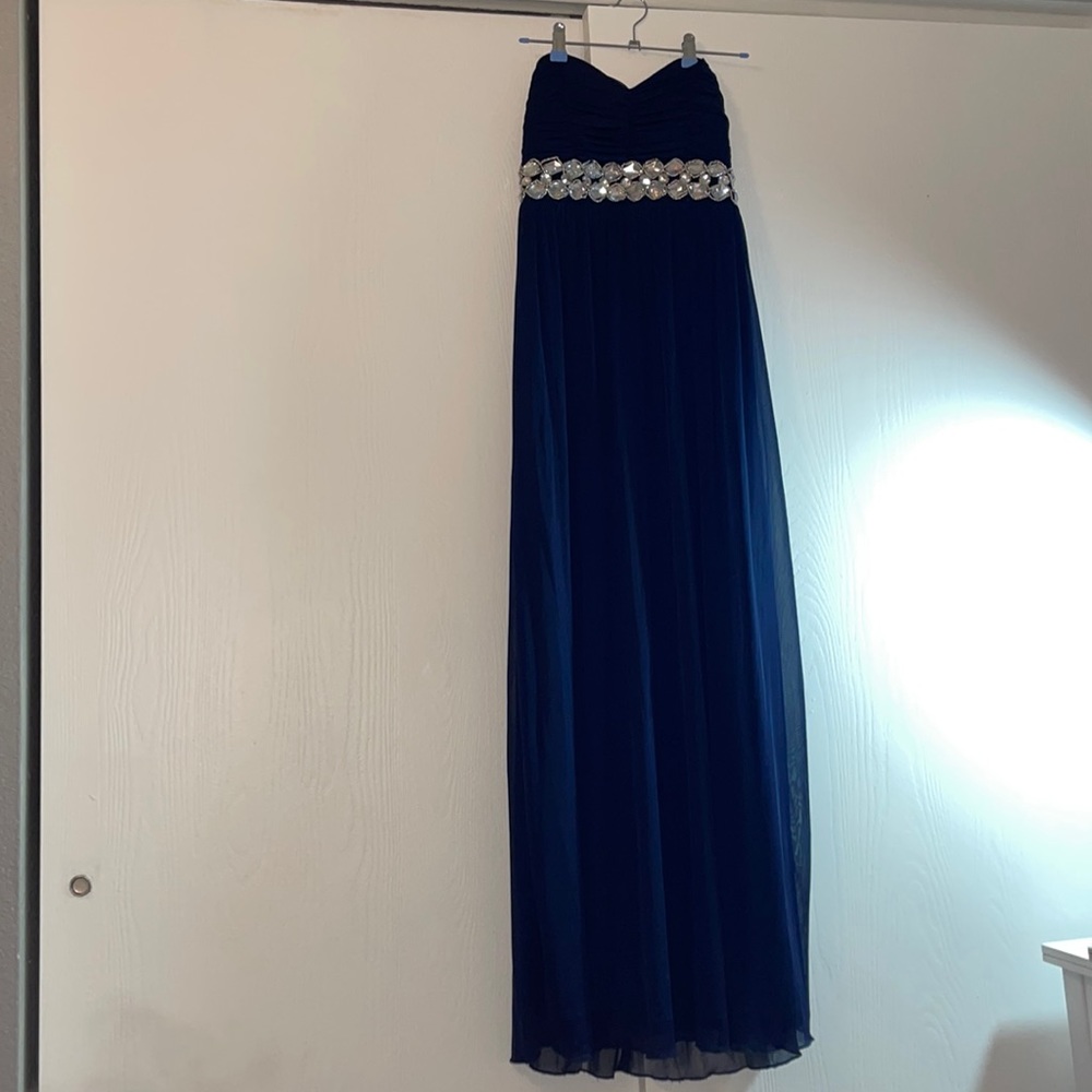 Navy Blue Strapless Prom Dress